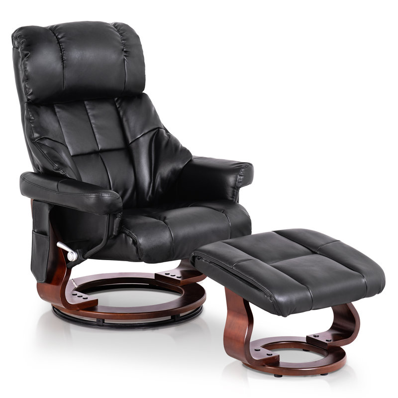 Red Barrel Studio® Huttonsville Leather Manual Swivel Recliner with Ottoman Wayfair